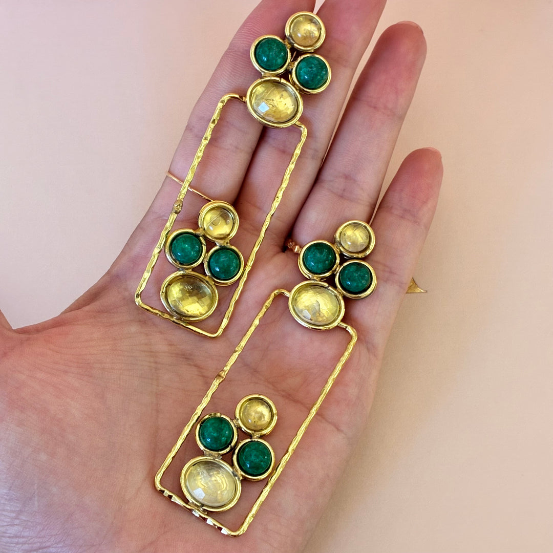 Dark green and yellow handmade gold plated set