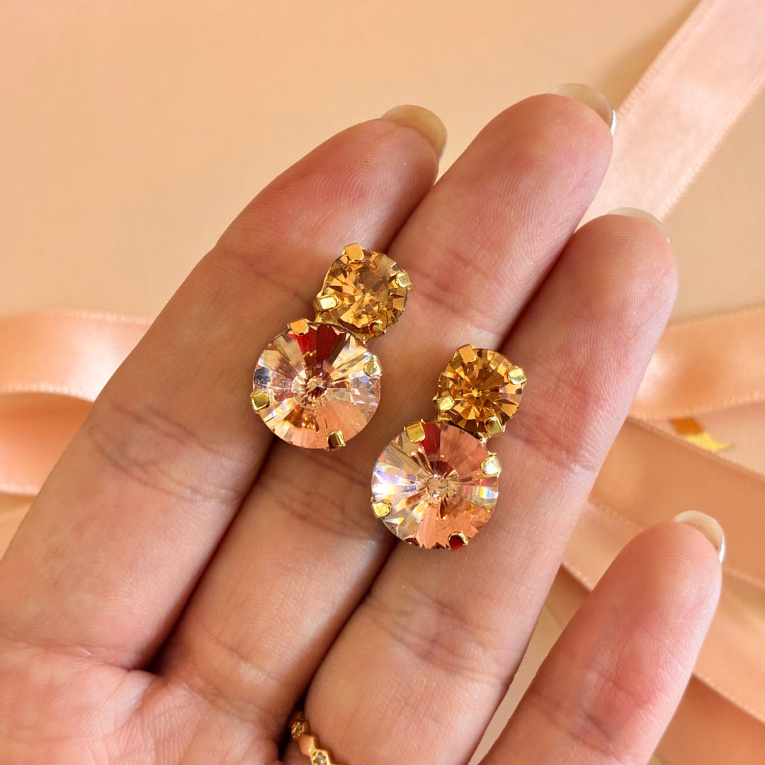 Double round peach gold plated earrings
