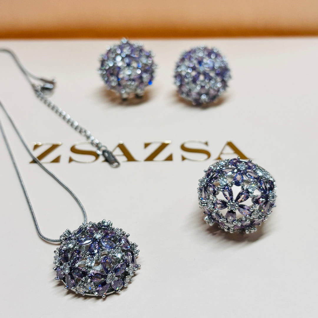 Flower zircone silver set