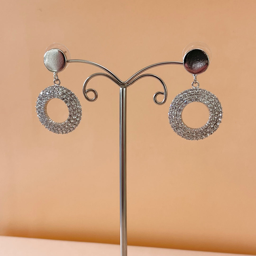 Silver zircone round earrings