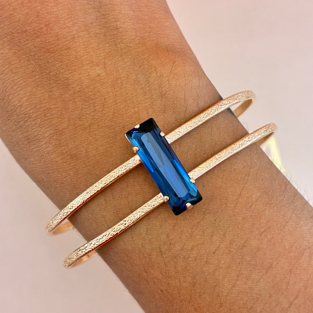 Rectangular navy blue rose gold plated set