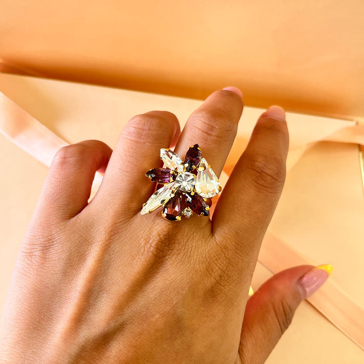 Shade of purple Preciosa crystals long pendant and ring