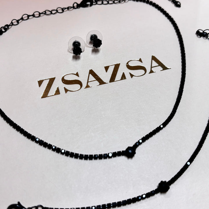 Dainty black rhinestone set