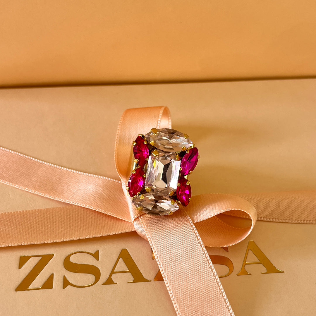 Fuchsia & light pink Swarovski crystals ring