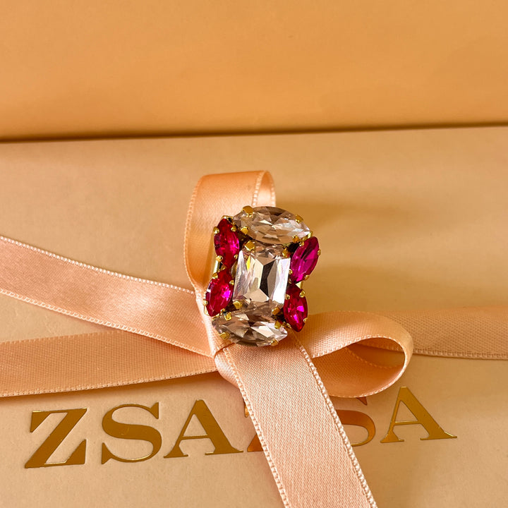 Fuchsia & light pink Swarovski crystals ring