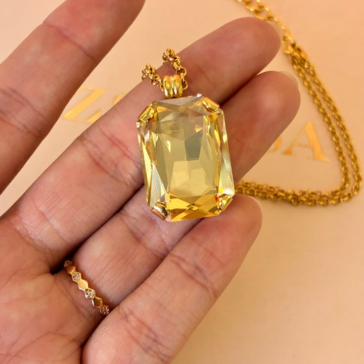 Rectangular champagne Swarovski crystals pendant