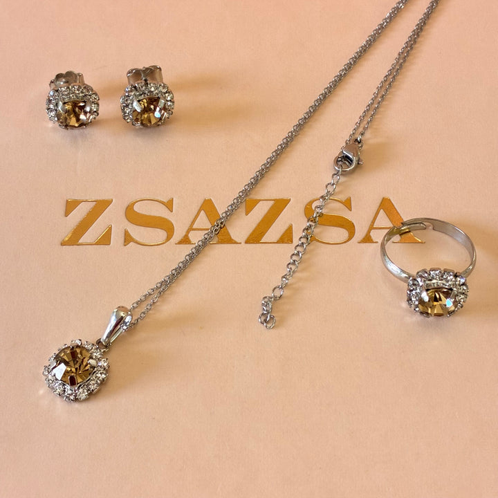 Dainty Bronze Preciosa crystals silver set