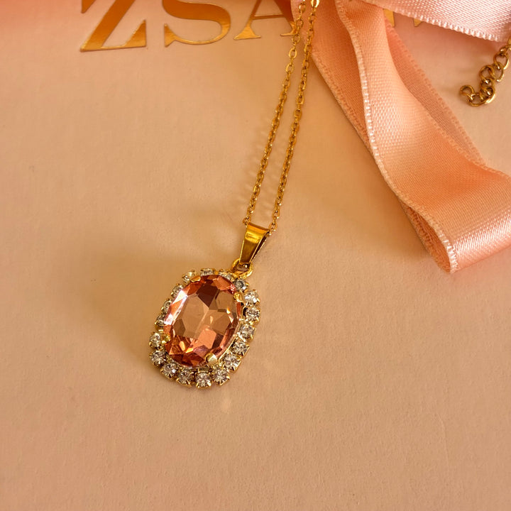Peach Oval Preciosa crystals gold plated pendant set