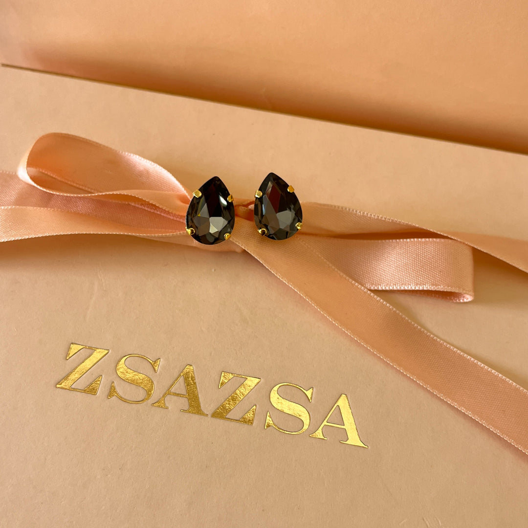 Grey teardrop preciosa crystals studs