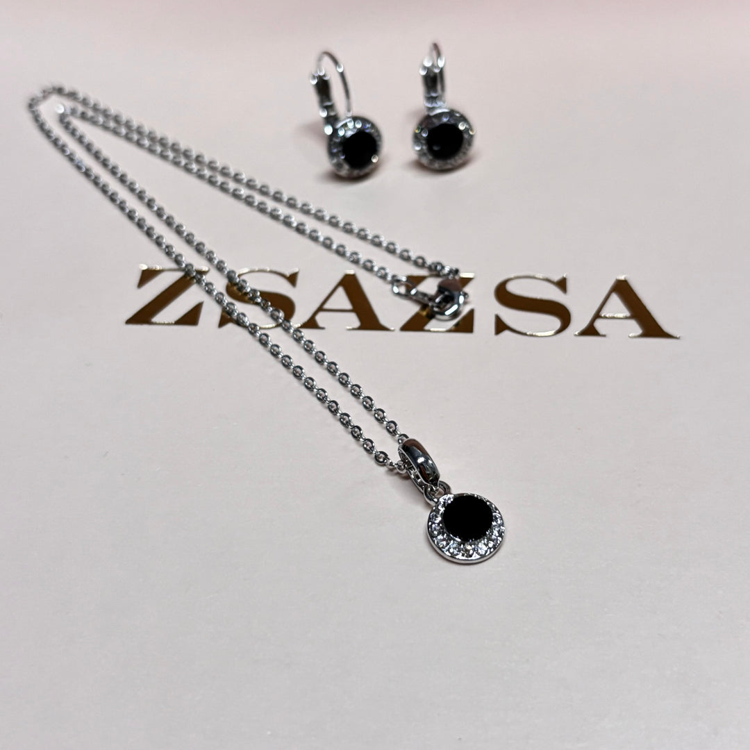 Dainty black rhinestone silver set