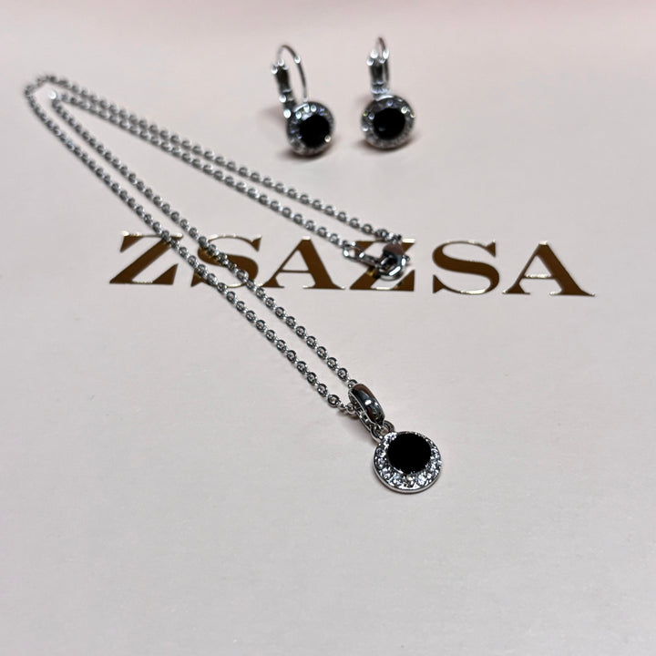 Dainty black rhinestone silver set