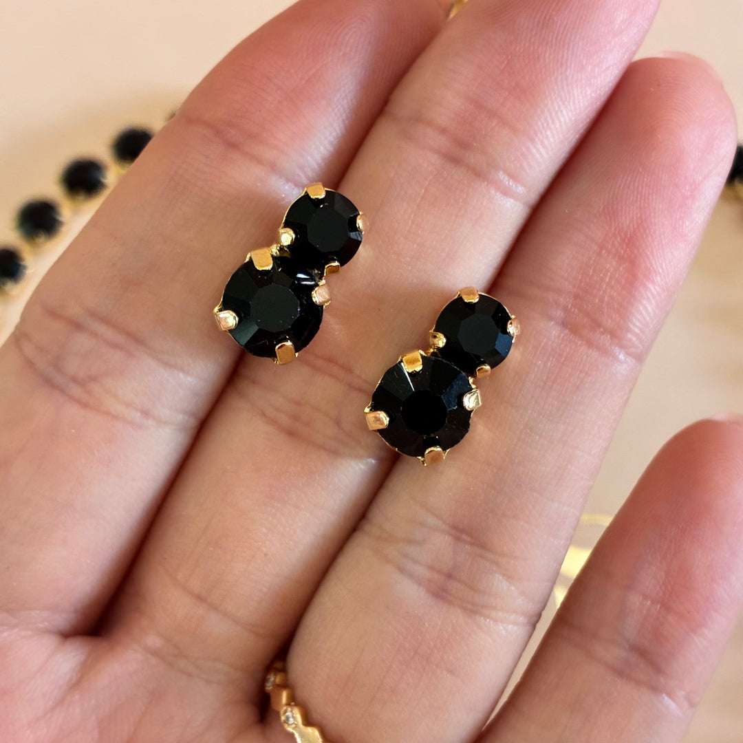 Black Preciosa crystals gold plated set