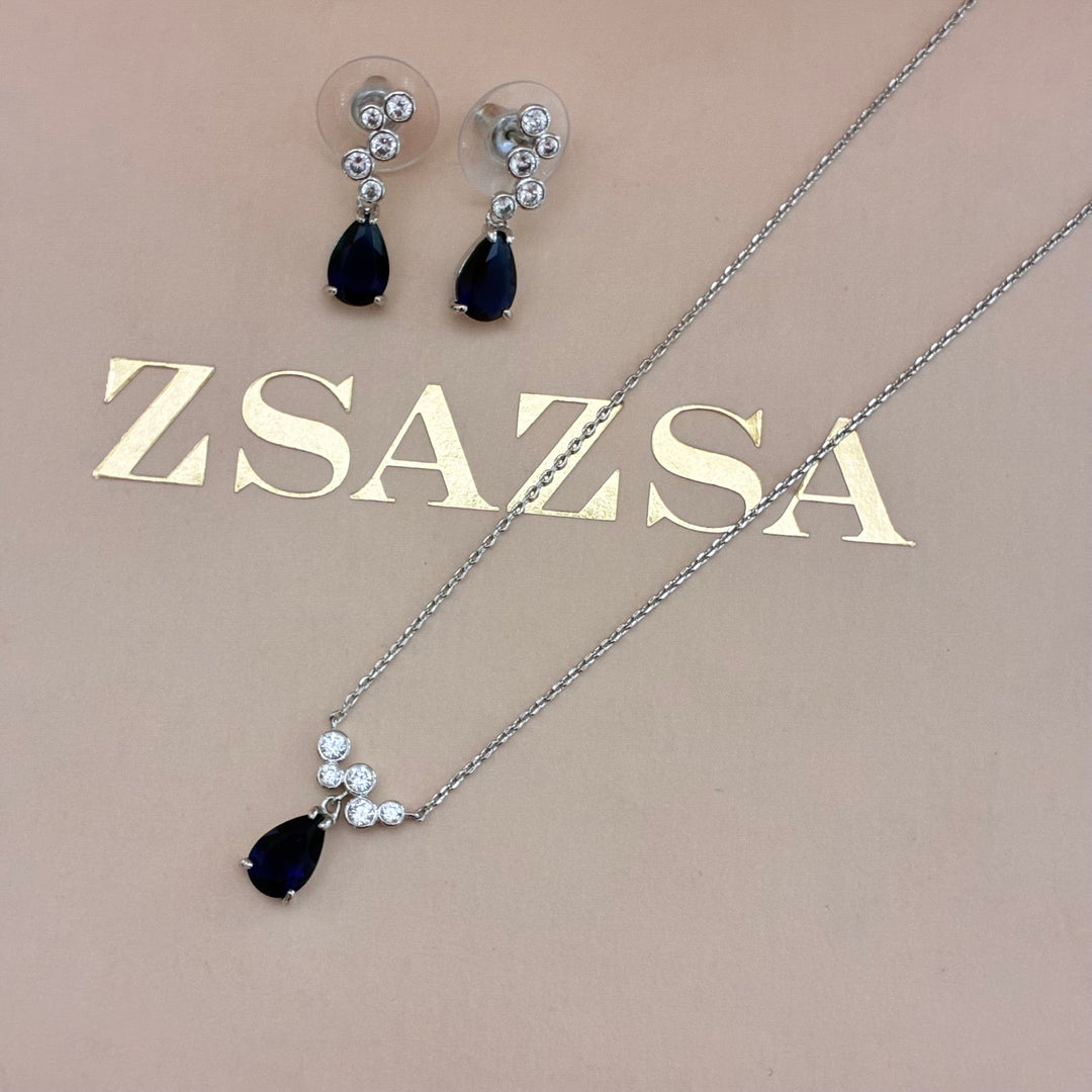 Navy blue zircone silver set