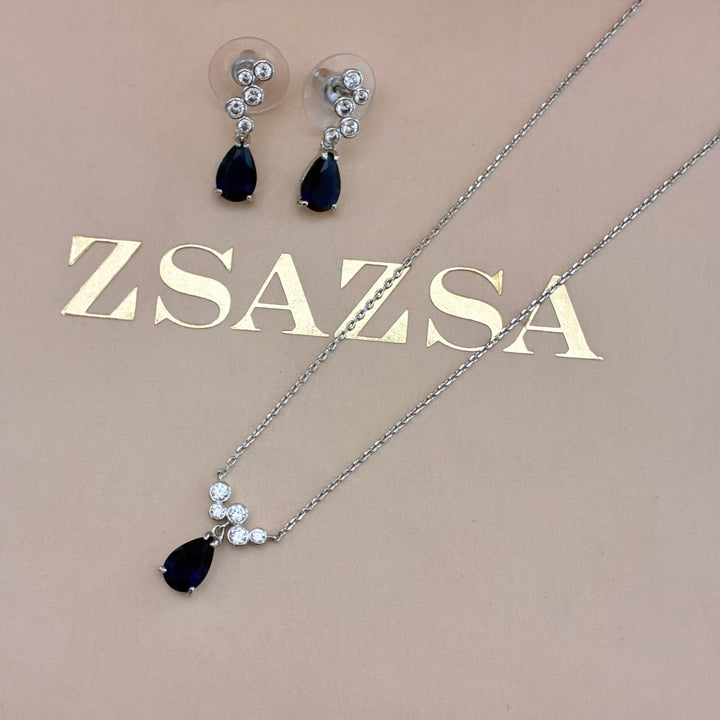 Navy blue zircone silver set