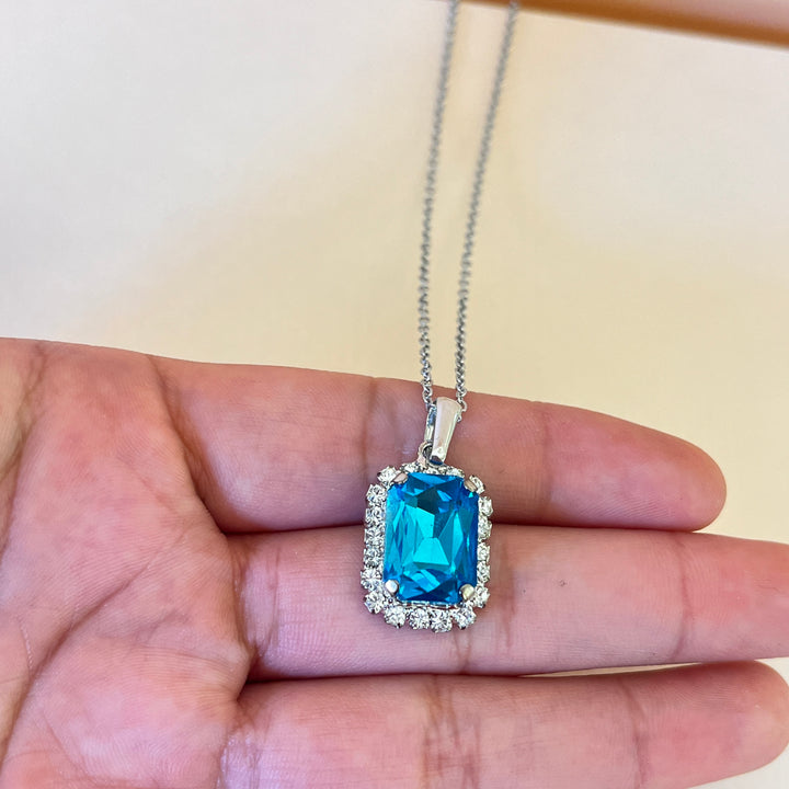 Turquoise rectangular preciosa Crystal pendant