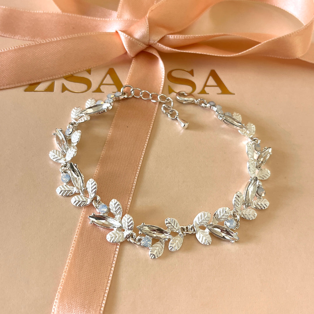 White Swarovski crystals leafs bracelet