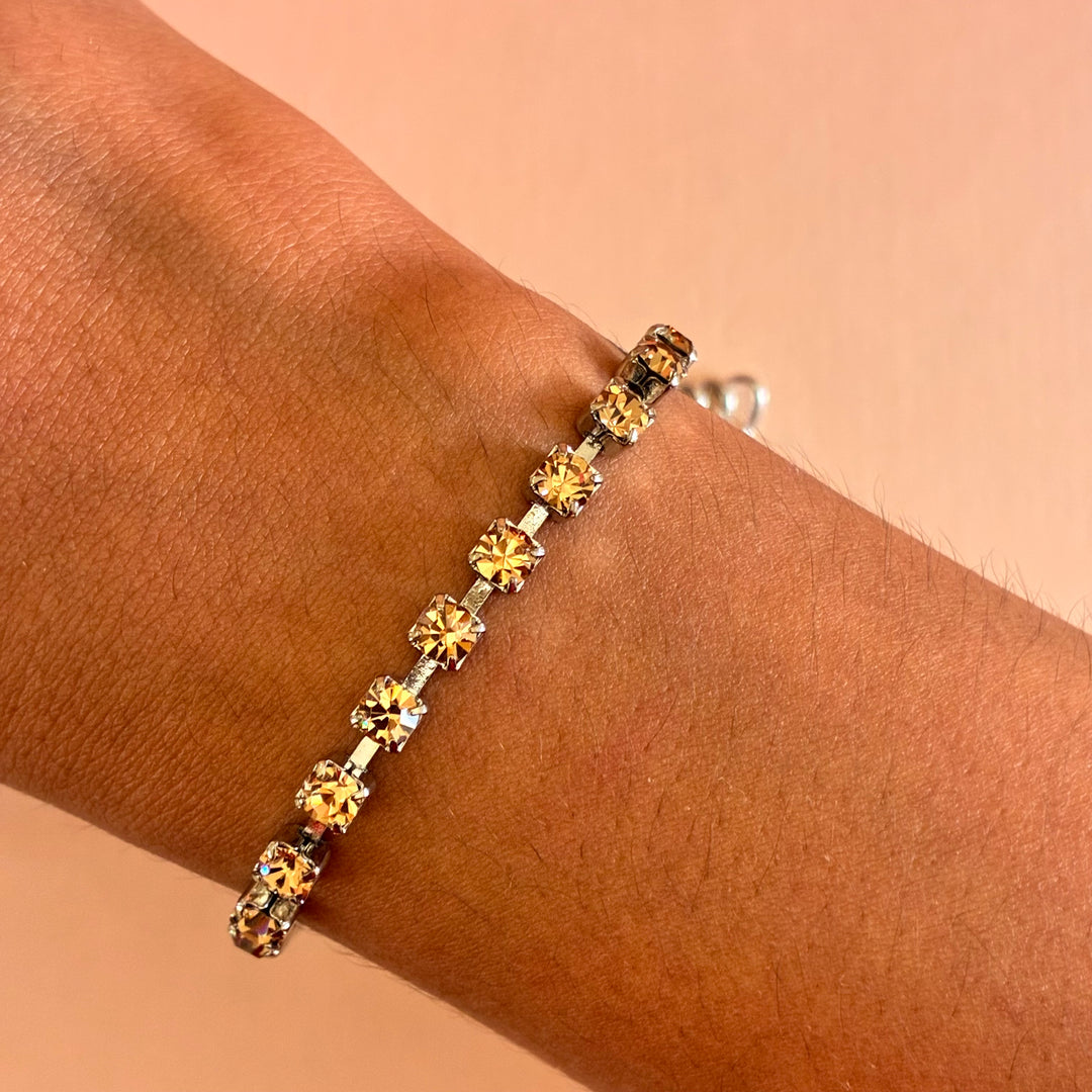 Dainty Champagne Swarovski crystals silver bracelet
