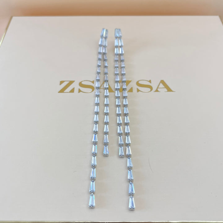 Silver zircone double baguette earrings
