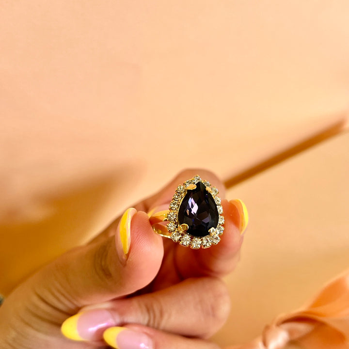 Purple teardrop preciosa crystals set