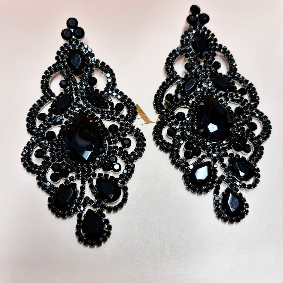 Big black rhinestone teardrop earrings