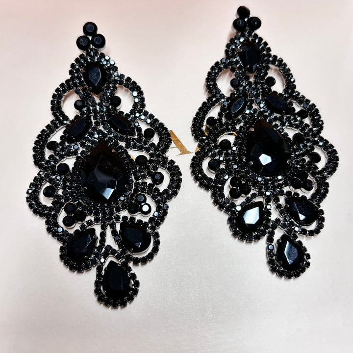 Big black rhinestone teardrop earrings