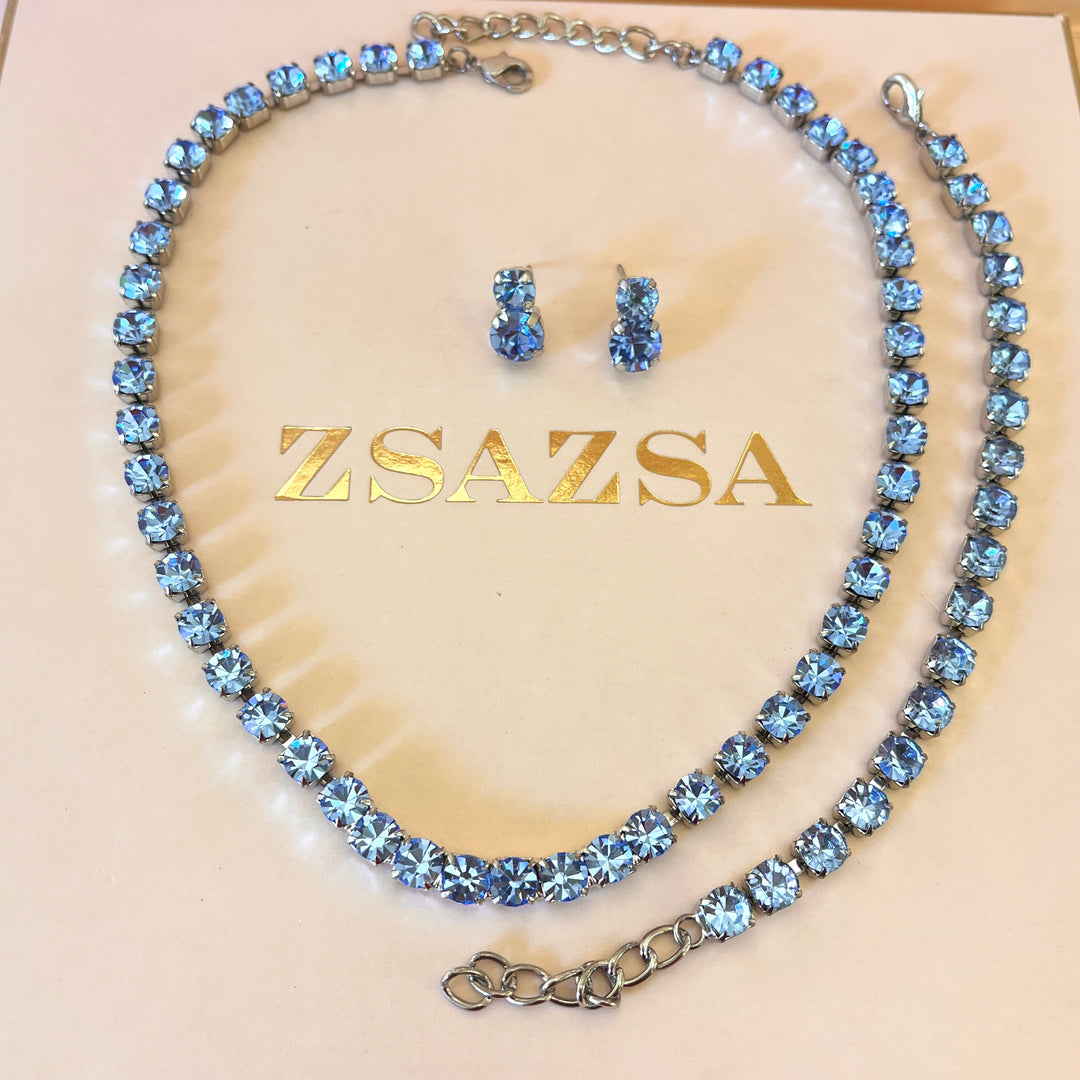 Light blue Swarovski crystals tennis set