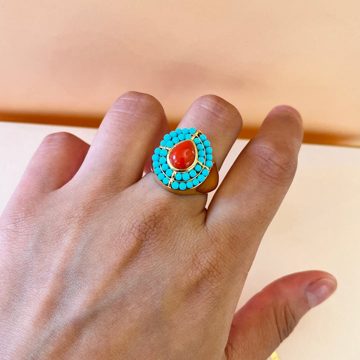 Turquoise & coral ring