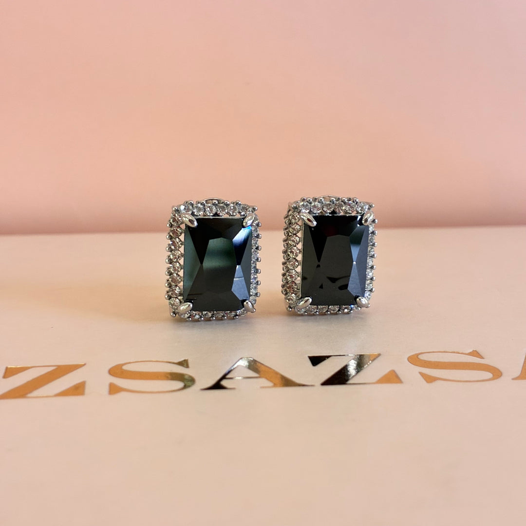 Rectangular black preciosa crystals French clip earrings