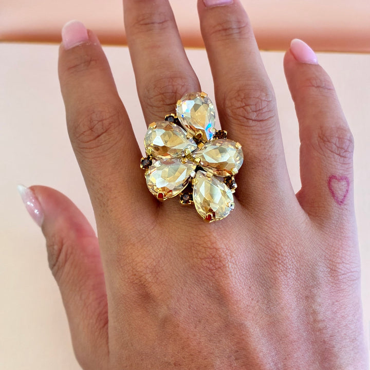 Champagne and brown Preciosa crystals pendant and ring