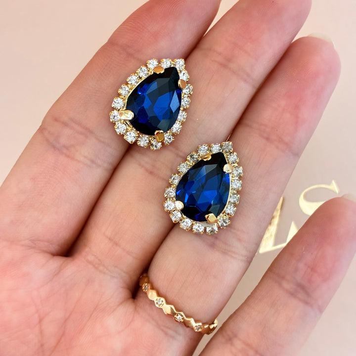 Teardrop Navy blue Preciosa crystals gold plated sets