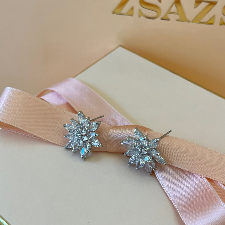Silver zircone marquise flower studs