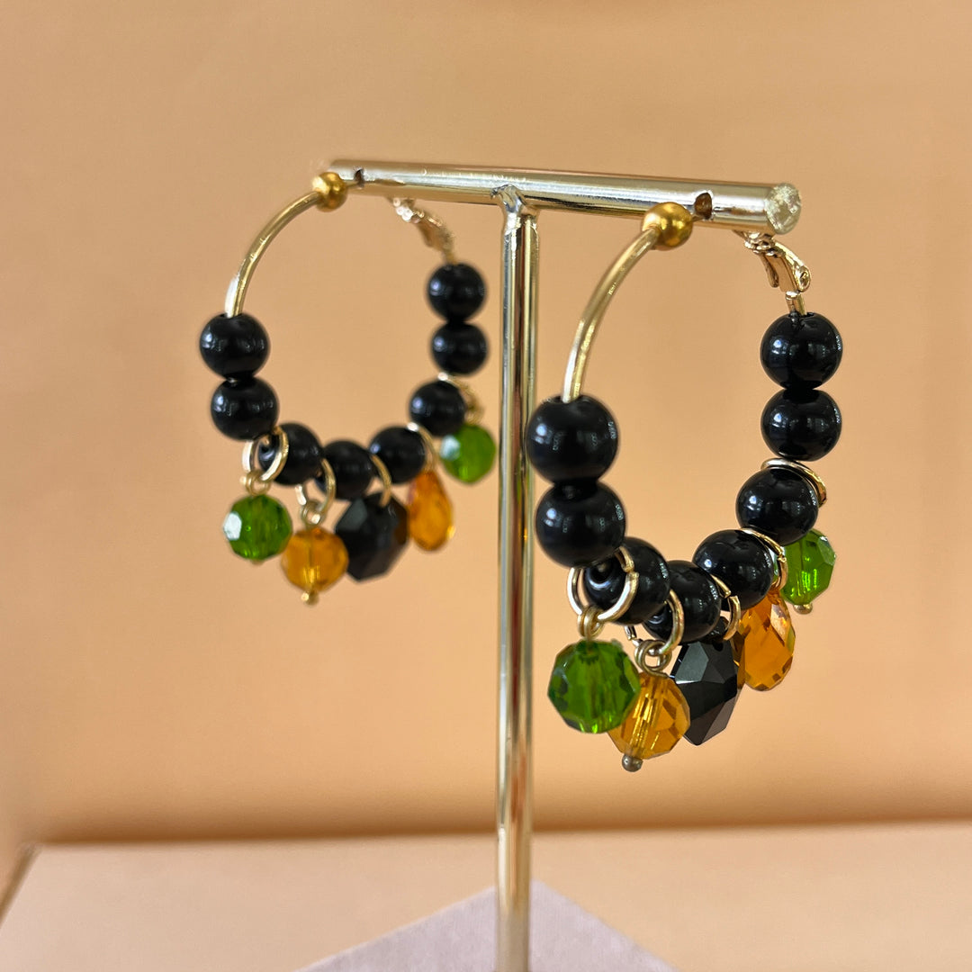 Black, topaz & olive resin gold plated hoops