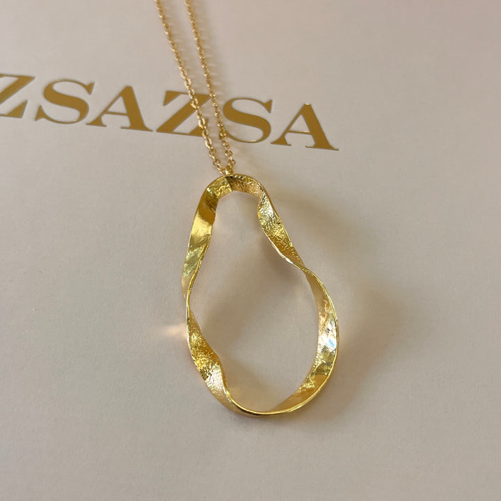 Gold twisted oval handmade pendant