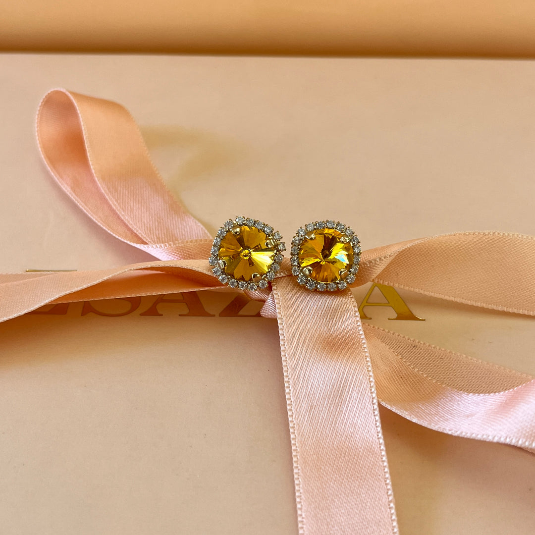 Yellow Swarovski crystals studs and ring