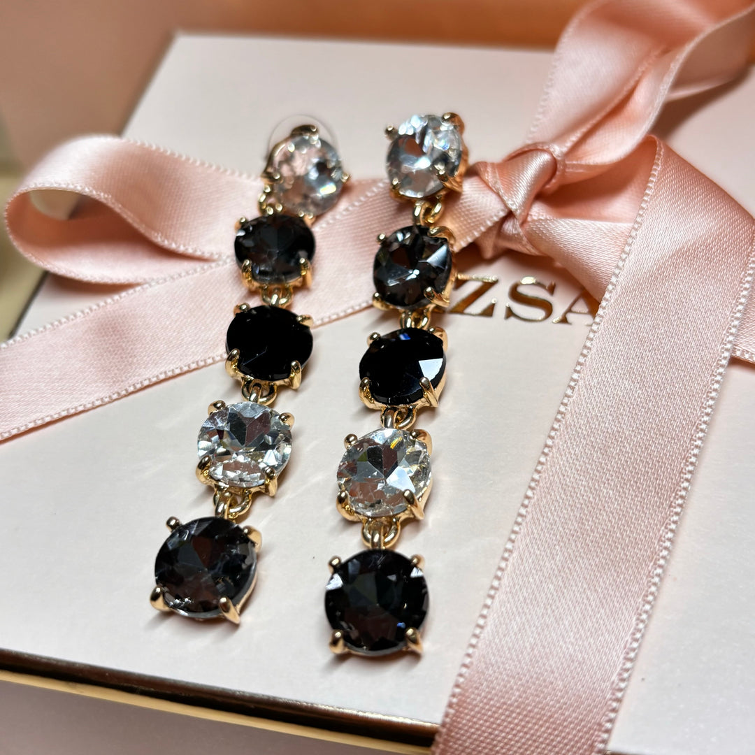 Black rhinestone gold earrings