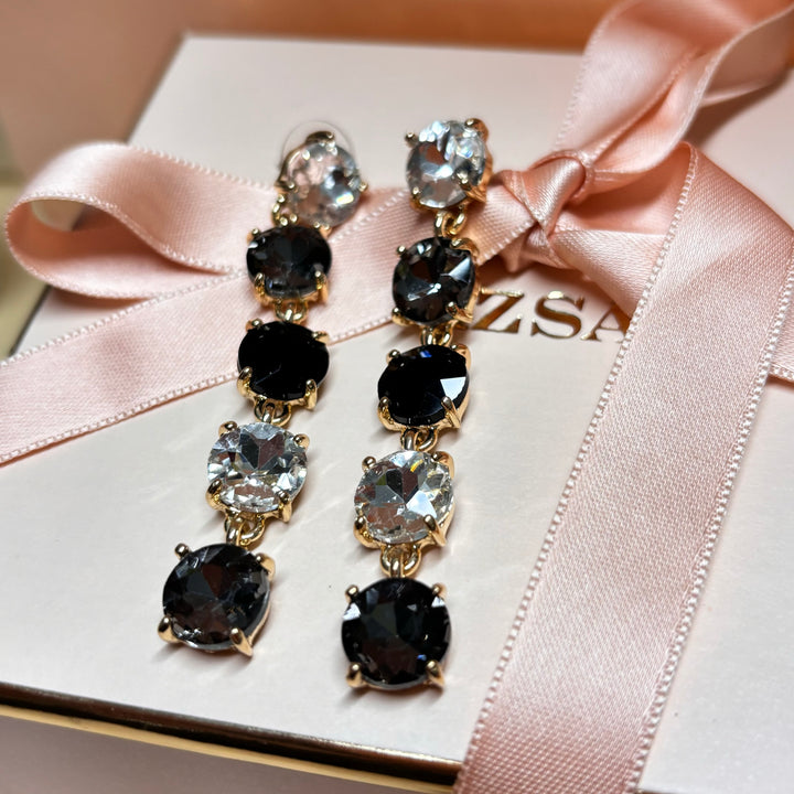 Black rhinestone gold earrings