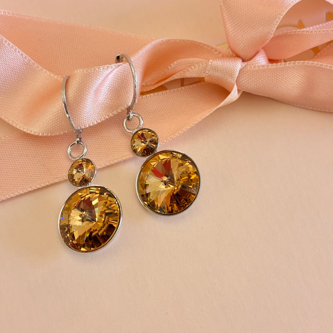Bronze Swarovski crystals round silver set