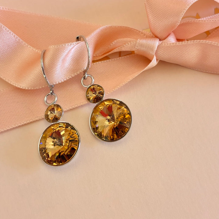 Bronze Swarovski crystals round silver set