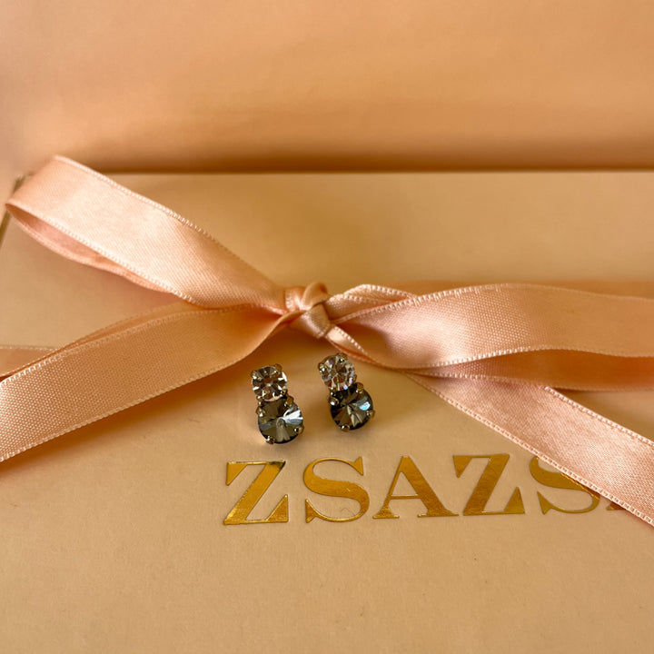Grey double Swarovski crystals studs