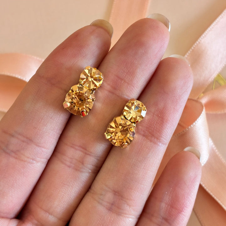 Peach Swarovski crystals gold plated earrings