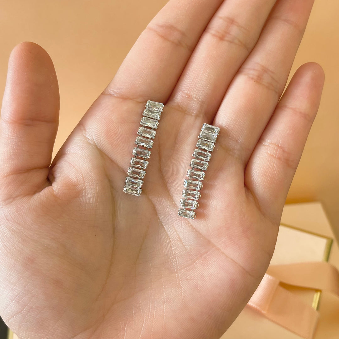 Silver zircone baguette earrings