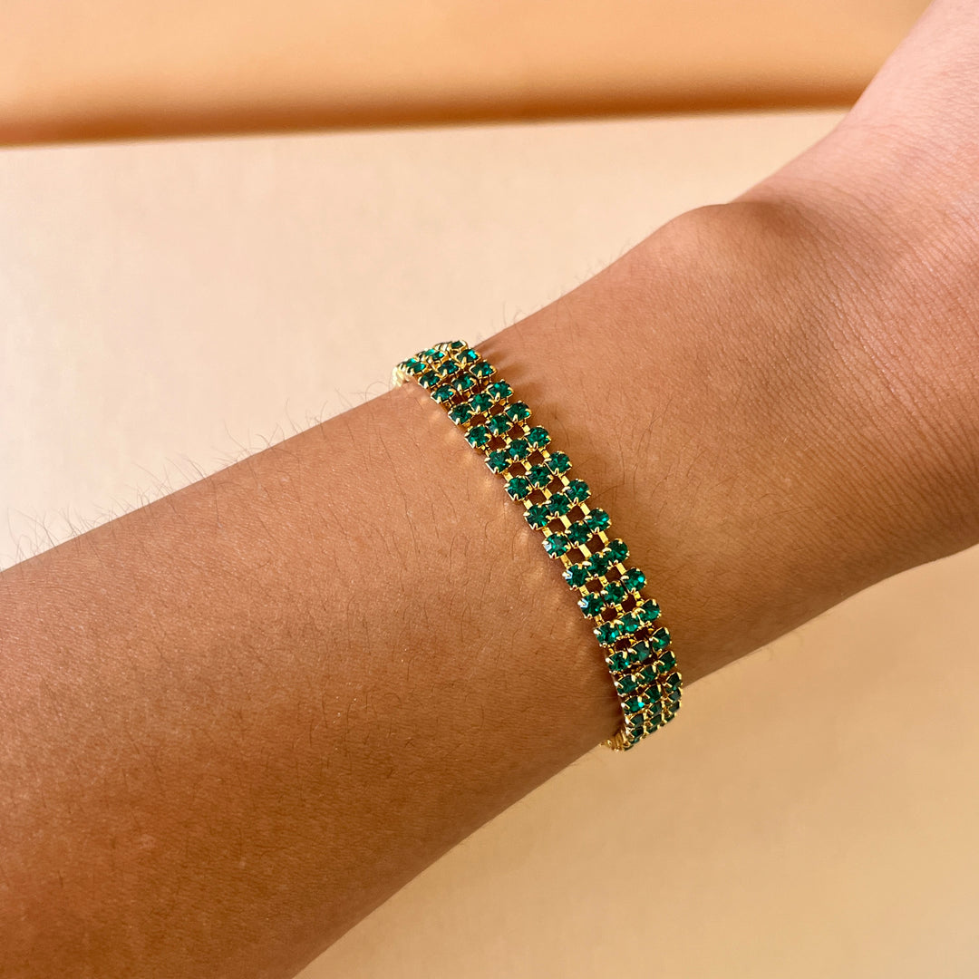 Dark green preciosa crystals 3 row bracelet