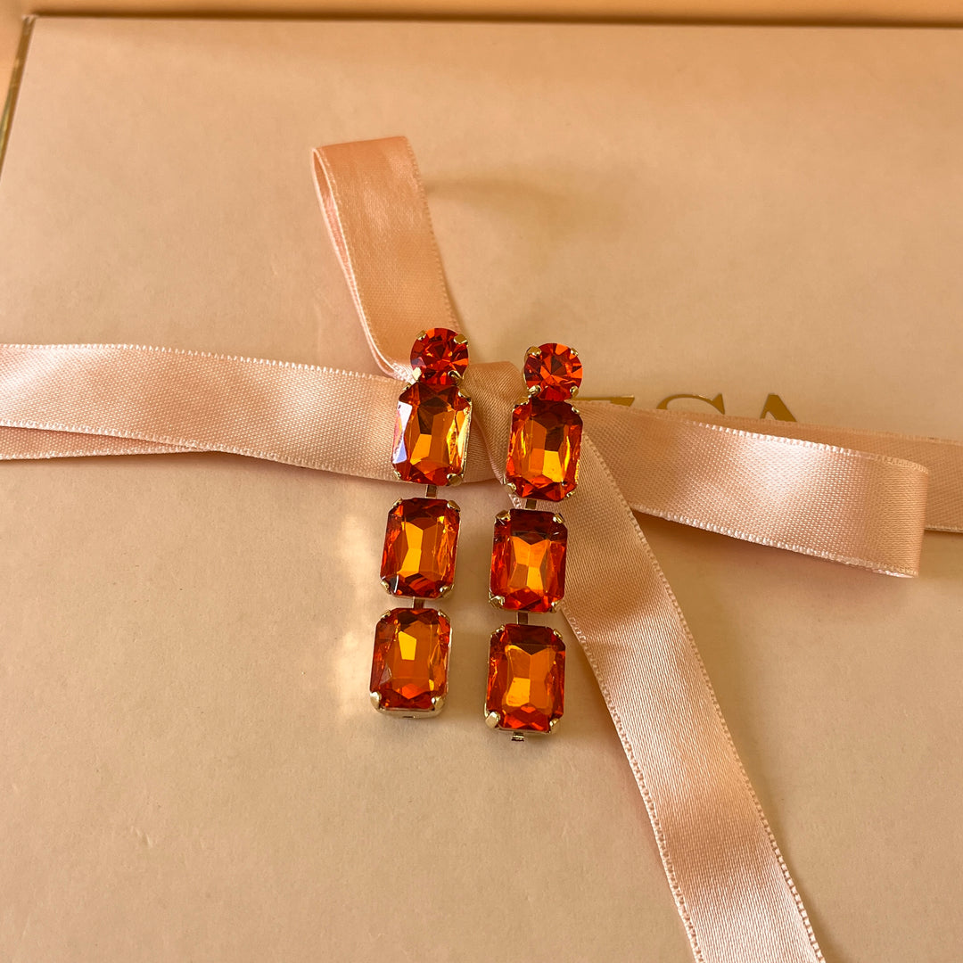 Orange rectangular Swarovski crystals earrings and bracelet