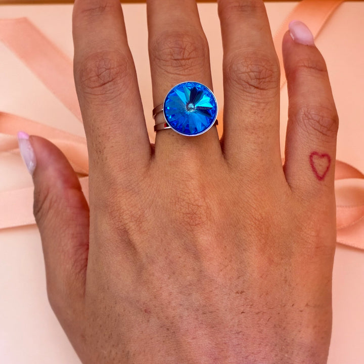 Royal blue round silver ring