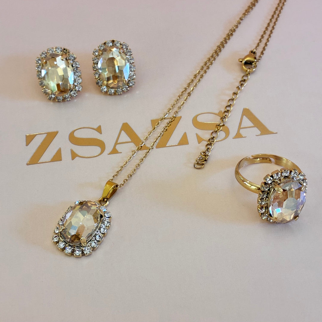 Champagne Oval gold plated pendant set