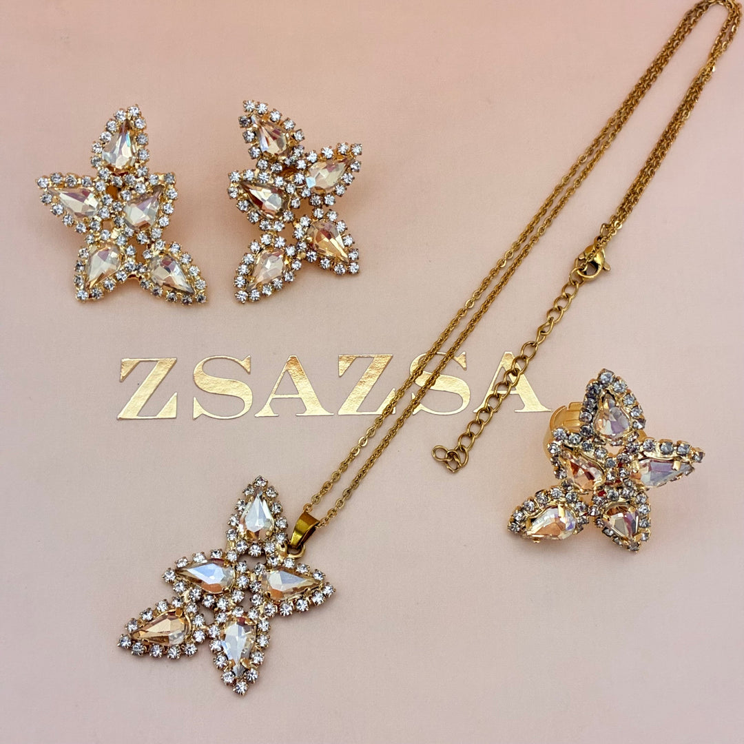 Champagne teardrops Swarovski crystals set