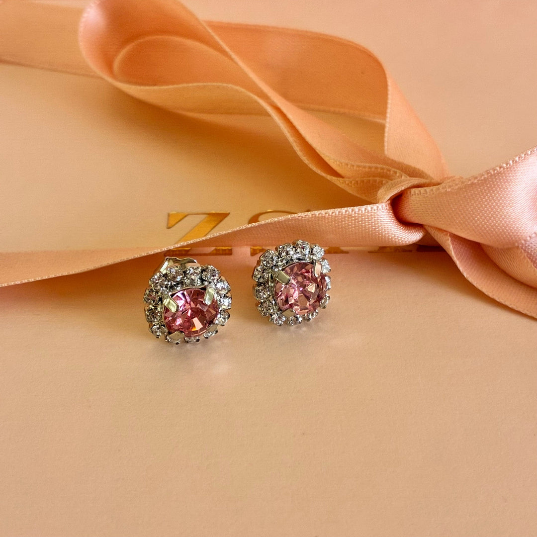 Light pink crystals silver pendant set