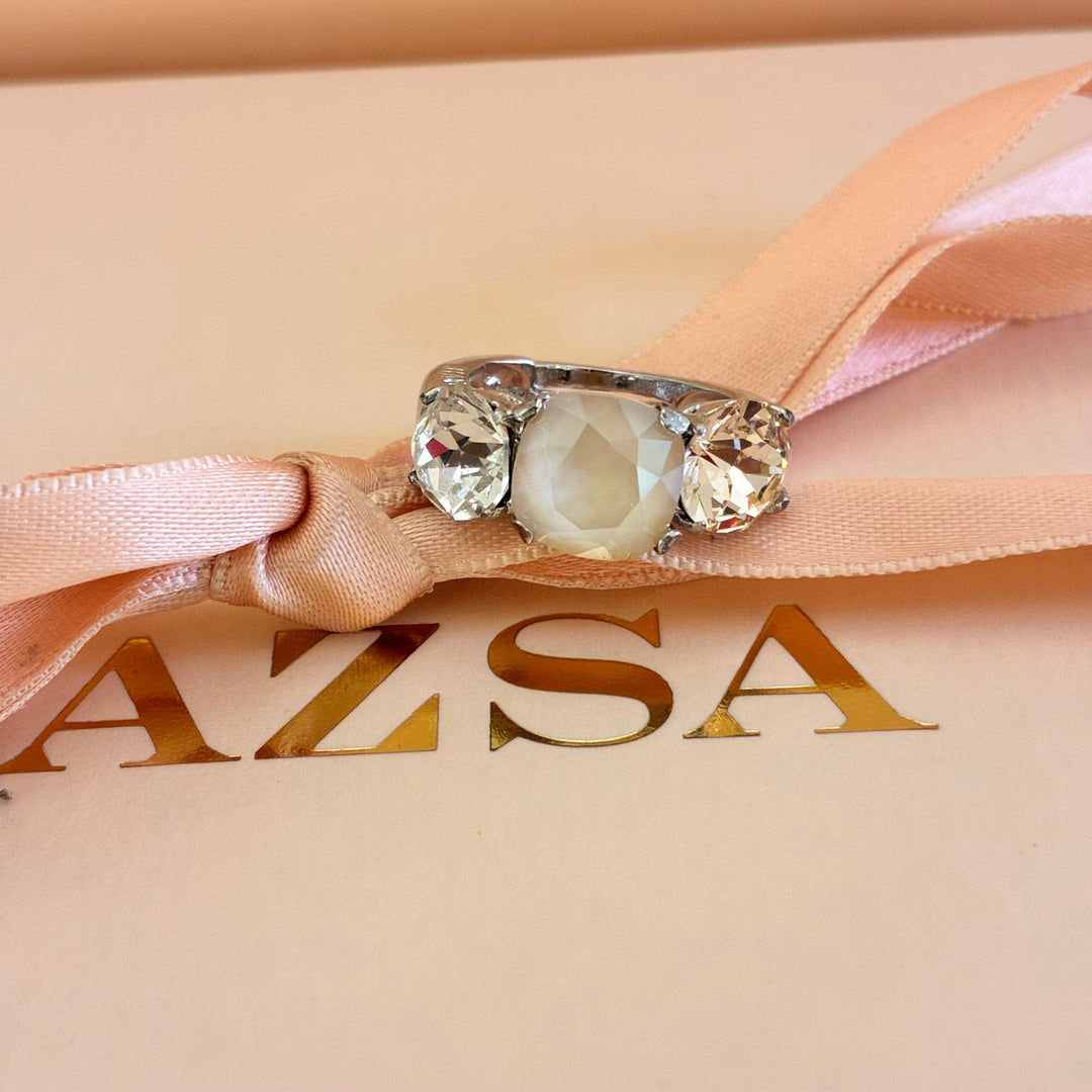 Peach Swarovski crystals silver ring