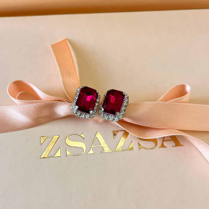 Fuchsia rectangular Preciosa crystals set