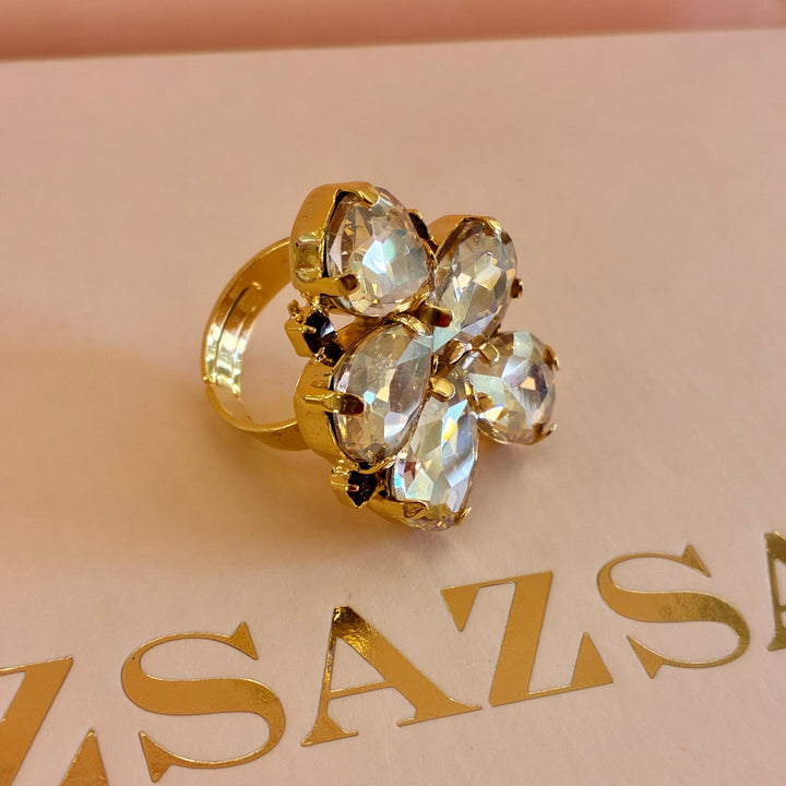 Champagne and brown Preciosa crystals pendant and ring